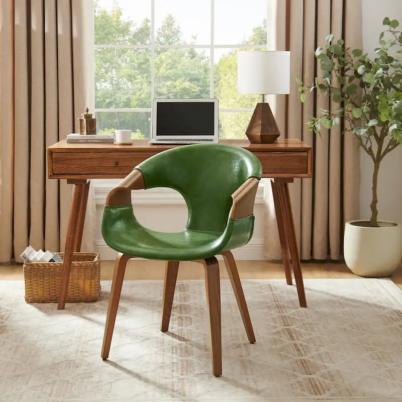 Silla de comedor de madera curvada con piel sintética estilo Mid-Century Modern
