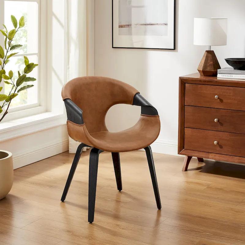 Silla de comedor de madera curvada con piel sintética estilo Mid-Century Modern