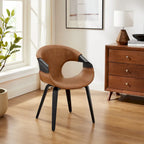 Silla de comedor de madera curvada con piel sintética estilo Mid-Century Modern
