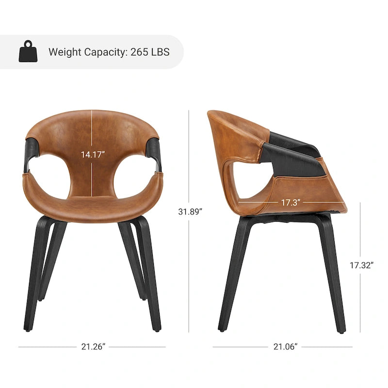 Silla de comedor de madera curvada con piel sintética estilo Mid-Century Modern