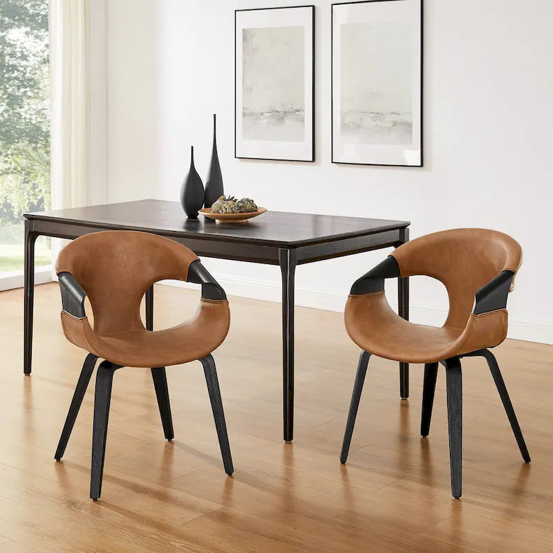 Silla de comedor de madera curvada con piel sintética estilo Mid-Century Modern