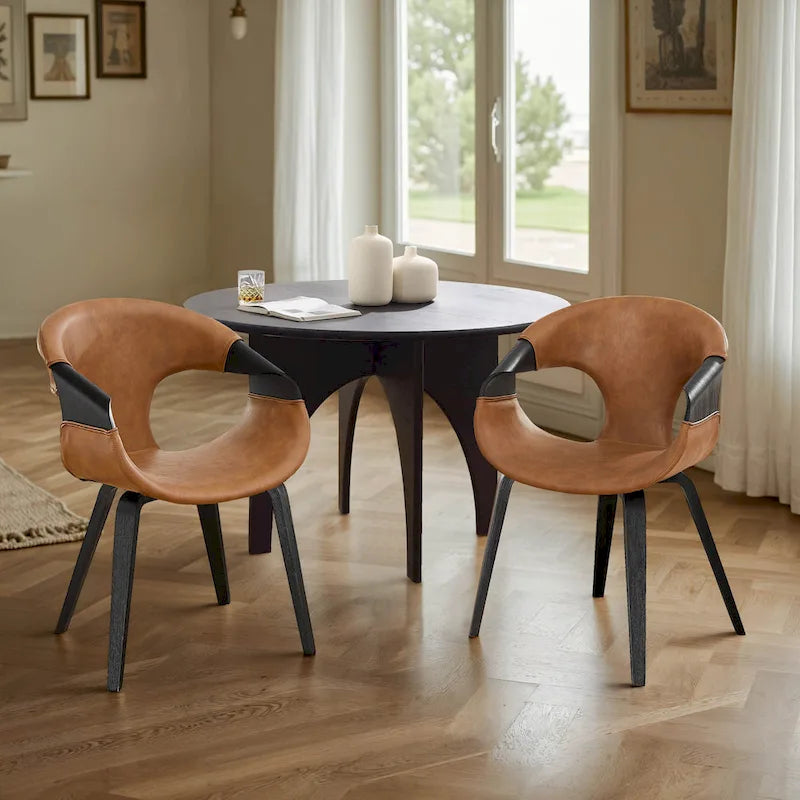Silla de comedor de madera curvada con piel sintética estilo Mid-Century Modern