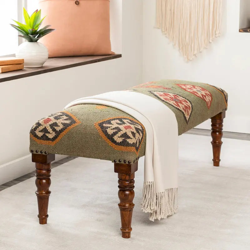 Banco decorativo Southwestern de yute tapizado