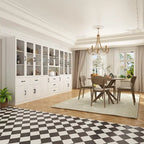 Aparador blanco grande y elegante para cocina con puertas de cristal para exhibición