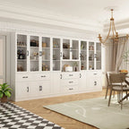 Aparador blanco grande y elegante para cocina con puertas de cristal para exhibición