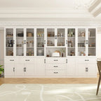 Aparador blanco grande y elegante para cocina con puertas de cristal para exhibición