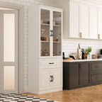 Aparador blanco grande y elegante para cocina con puertas de cristal para exhibición