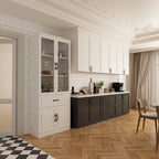 Aparador blanco grande y elegante para cocina con puertas de cristal para exhibición
