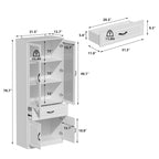 Aparador blanco grande y elegante para cocina con puertas de cristal para exhibición