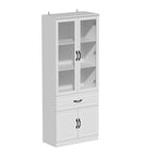 Aparador blanco grande y elegante para cocina con puertas de cristal para exhibición