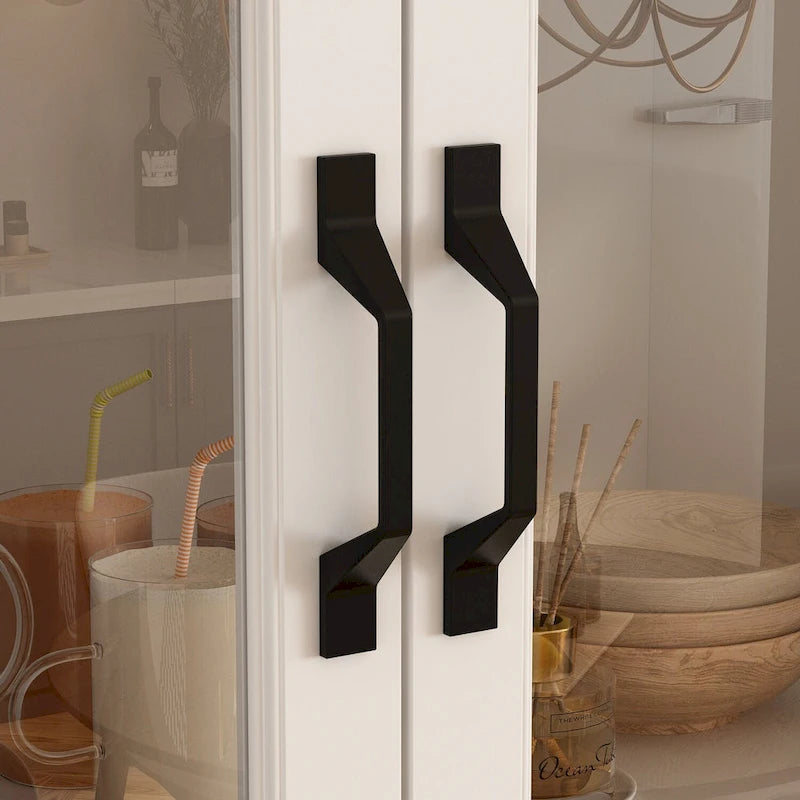 Aparador blanco grande y elegante para cocina con puertas de cristal para exhibición