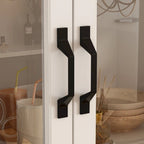 Aparador blanco grande y elegante para cocina con puertas de cristal para exhibición