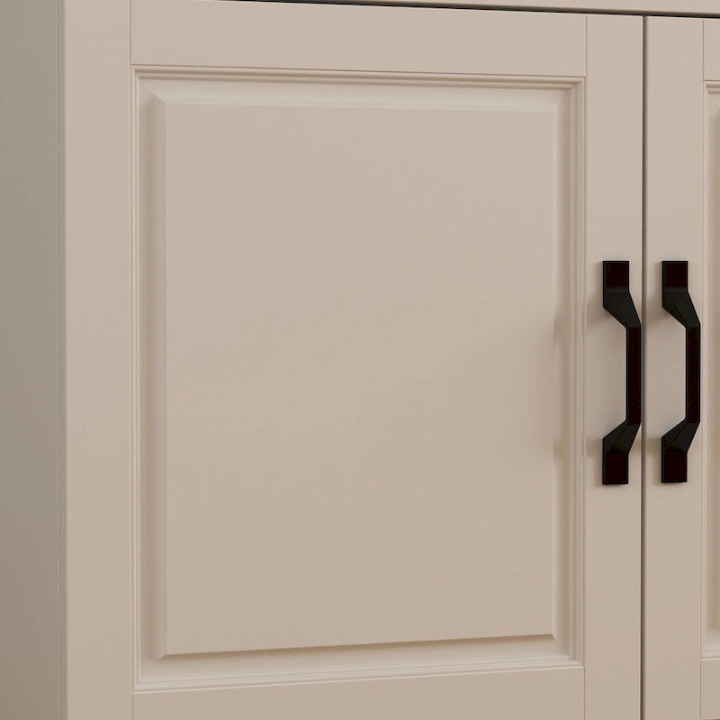Aparador blanco grande y elegante para cocina con puertas de cristal para exhibición