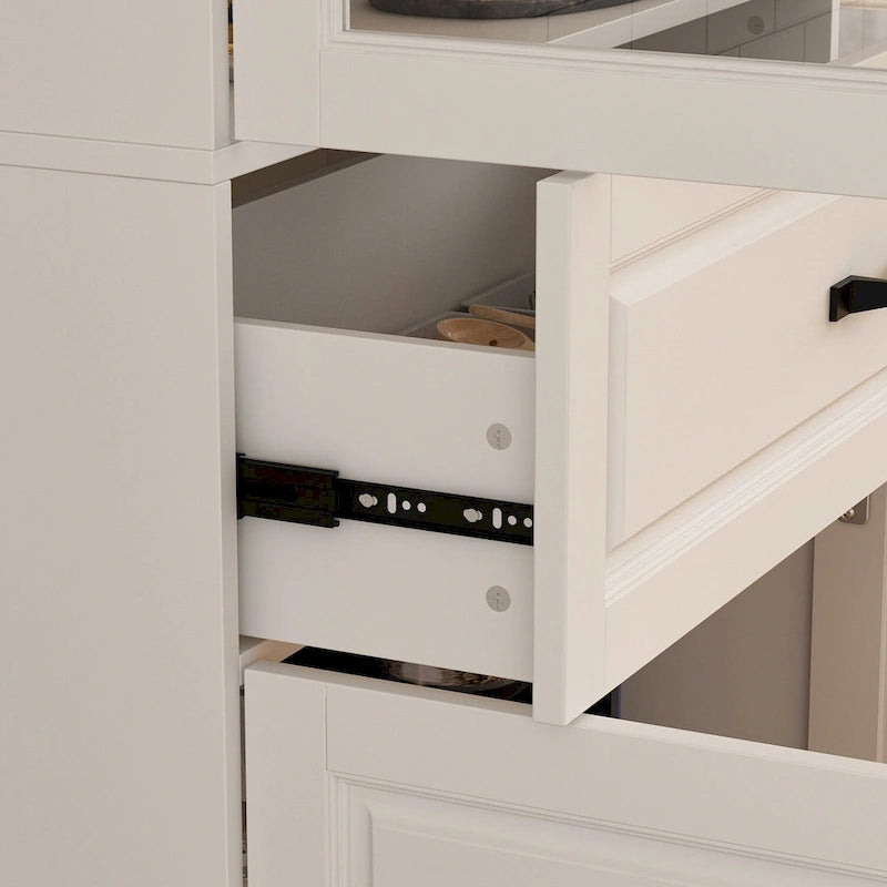Aparador blanco grande y elegante para cocina con puertas de cristal para exhibición