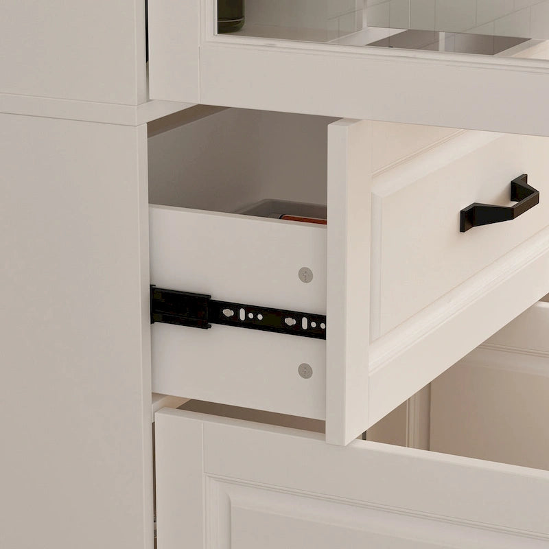 Aparador blanco grande y elegante para cocina con puertas de cristal para exhibición