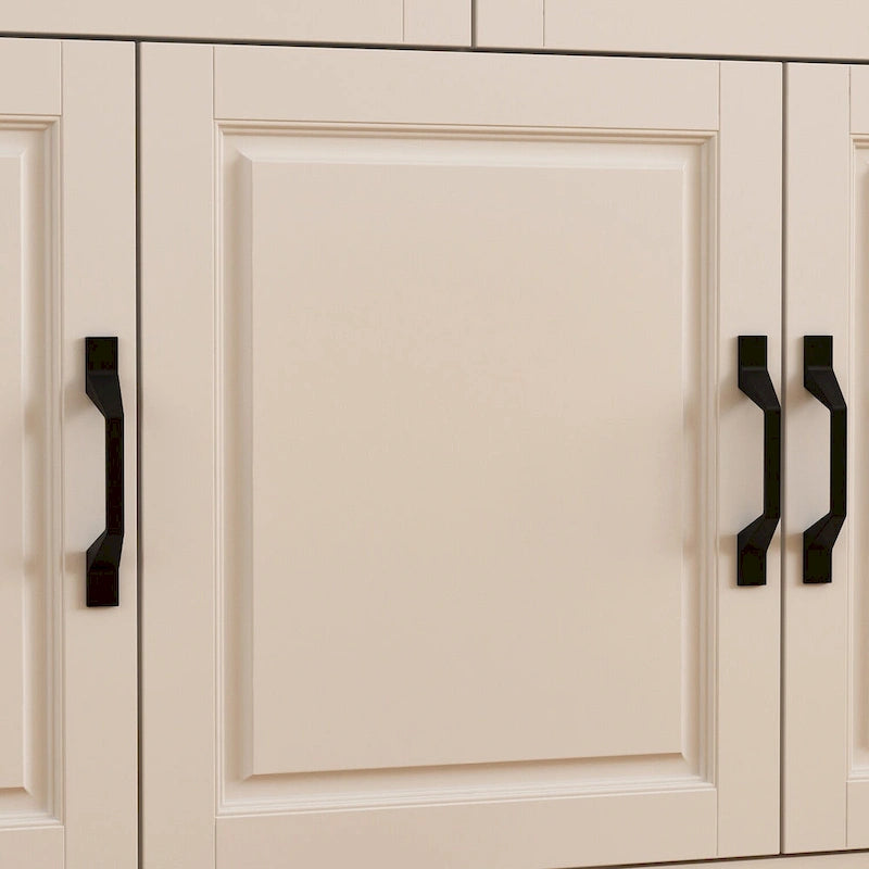 Aparador blanco grande y elegante para cocina con puertas de cristal para exhibición