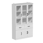 Aparador blanco grande y elegante para cocina con puertas de cristal para exhibición