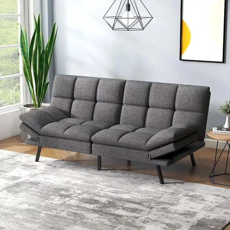 Sofá cama futón, sofá convertible plegable de espuma viscoelástica, diván reclinable con apoyabrazos ajustables para espacios pequeños
