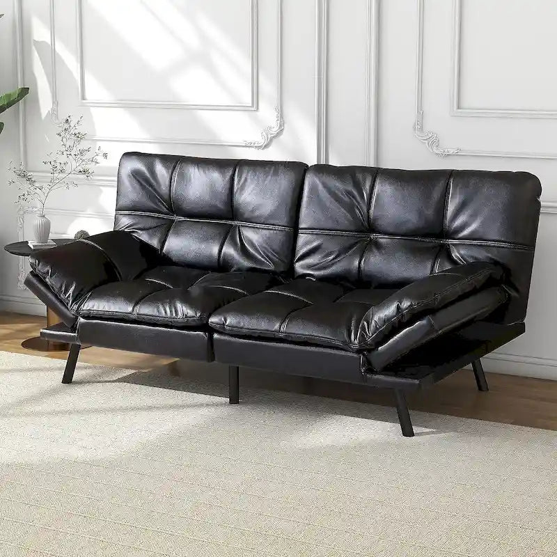 Sofá cama futón, sofá convertible plegable de espuma viscoelástica, diván reclinable con apoyabrazos ajustables para espacios pequeños