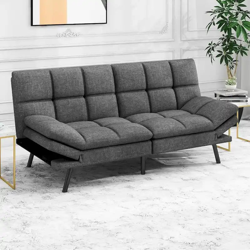 Sofá cama futón, sofá convertible plegable de espuma viscoelástica, diván reclinable con apoyabrazos ajustables para espacios pequeños