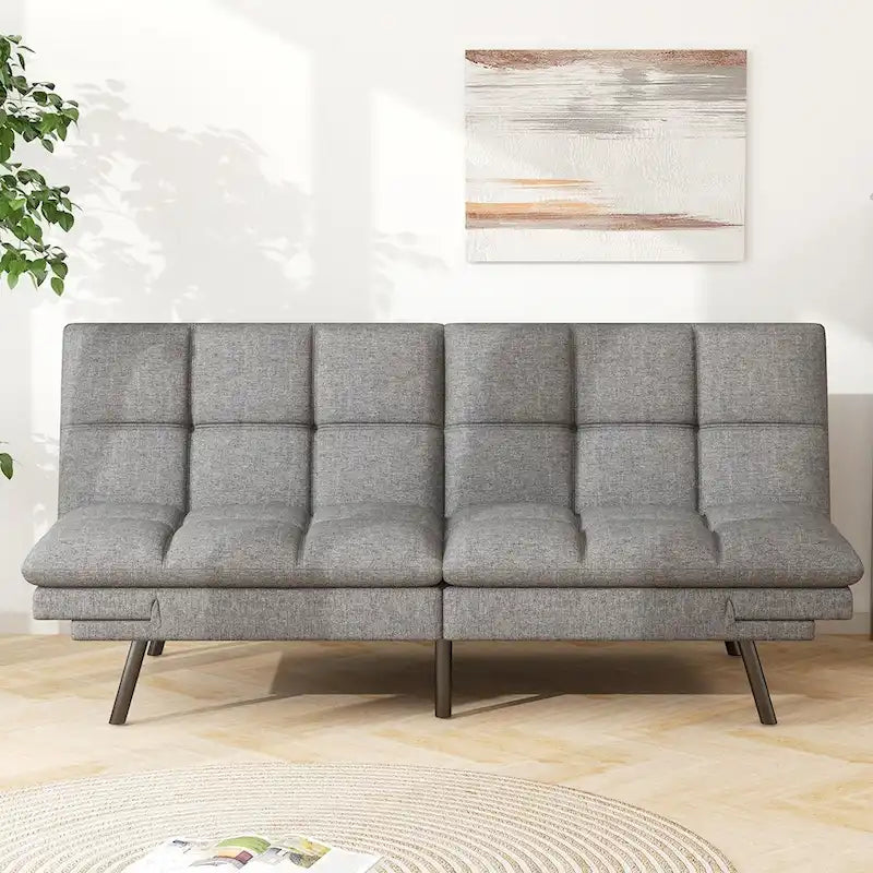 Sofá cama futón, sofá convertible plegable de espuma viscoelástica, diván reclinable con apoyabrazos ajustables para espacios pequeños