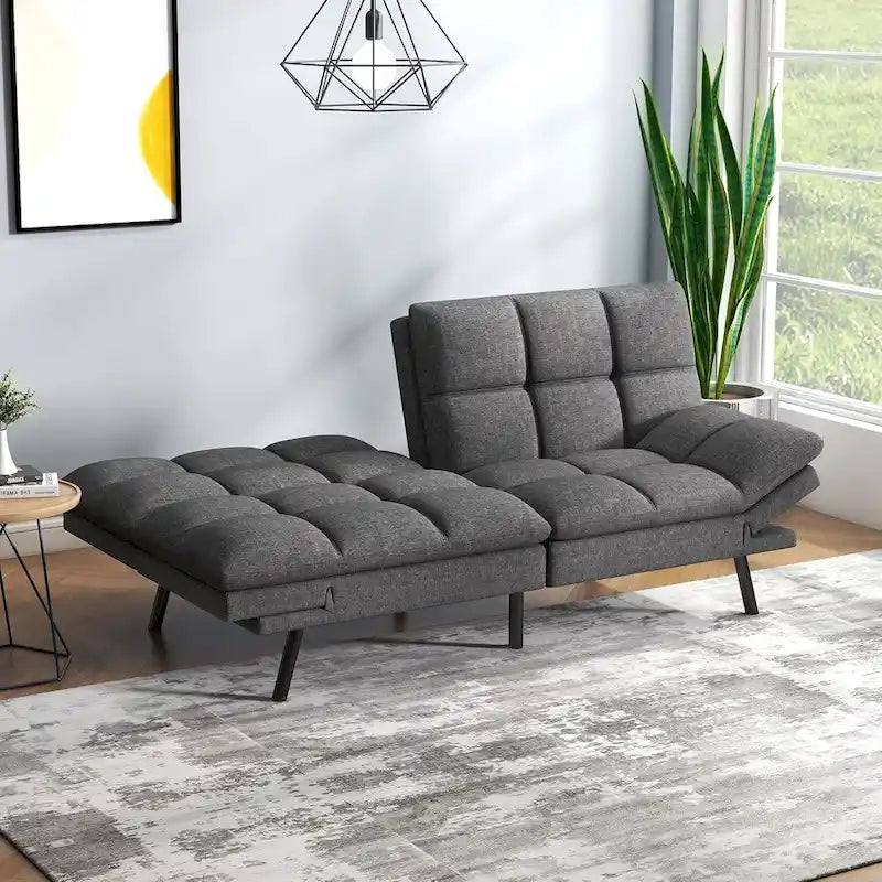 Sofá cama futón, sofá convertible plegable de espuma viscoelástica, diván reclinable con apoyabrazos ajustables para espacios pequeños