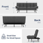 Sofá cama futón, sofá convertible plegable de espuma viscoelástica, diván reclinable con apoyabrazos ajustables para espacios pequeños