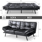 Sofá cama futón, sofá convertible plegable de espuma viscoelástica, diván reclinable con apoyabrazos ajustables para espacios pequeños