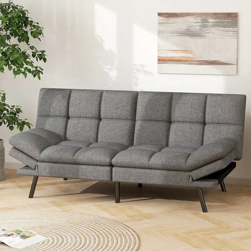Sofá cama futón, sofá convertible plegable de espuma viscoelástica, diván reclinable con apoyabrazos ajustables para espacios pequeños