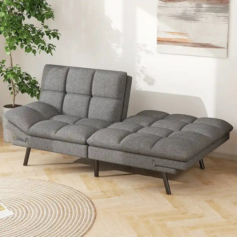 Sofá cama futón, sofá convertible plegable de espuma viscoelástica, diván reclinable con apoyabrazos ajustables para espacios pequeños