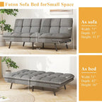 Sofá cama futón, sofá convertible plegable de espuma viscoelástica, diván reclinable con apoyabrazos ajustables para espacios pequeños