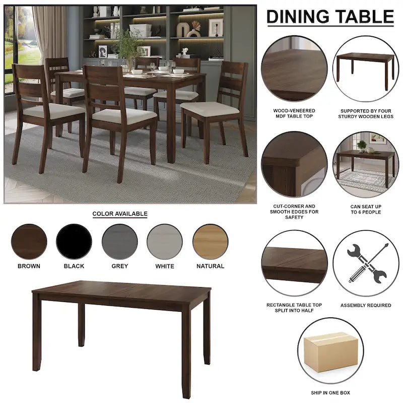 Mesa de comedor minimalista de chapa de madera | Para 6 personas | 5 opciones de color