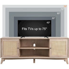 Mueble de TV de ratán Mid-Century Modern para televisor de 75 pulgadas, centro de entretenimiento