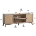 Mueble de TV de ratán Mid-Century Modern para televisor de 75 pulgadas, centro de entretenimiento