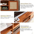 Mueble de TV de ratán Mid-Century Modern para televisor de 75 pulgadas, centro de entretenimiento