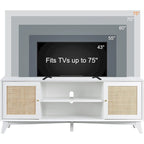Mueble de TV de ratán Mid-Century Modern para televisor de 75 pulgadas, centro de entretenimiento