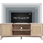 Mueble de TV de ratán Mid-Century Modern para televisor de 75 pulgadas, centro de entretenimiento