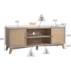 Mueble de TV de ratán Mid-Century Modern para televisor de 75 pulgadas, centro de entretenimiento