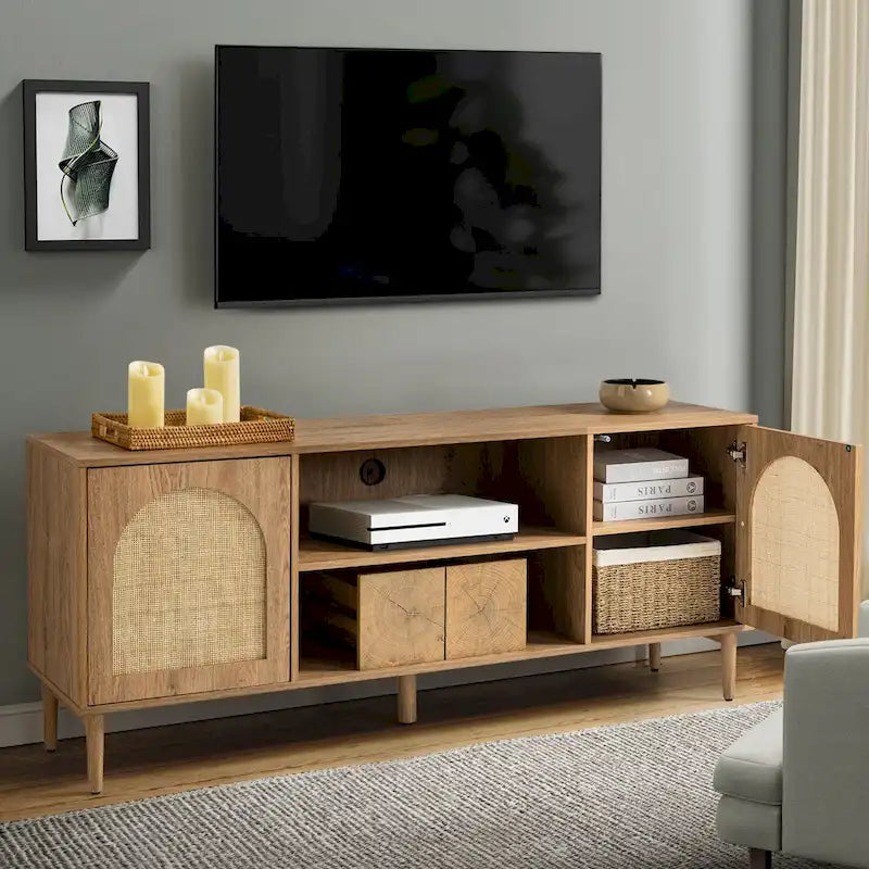 Mueble de TV moderno de ratán con puertas de apertura a presión