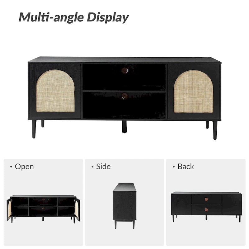 Mueble de TV moderno de ratán con puertas de apertura a presión