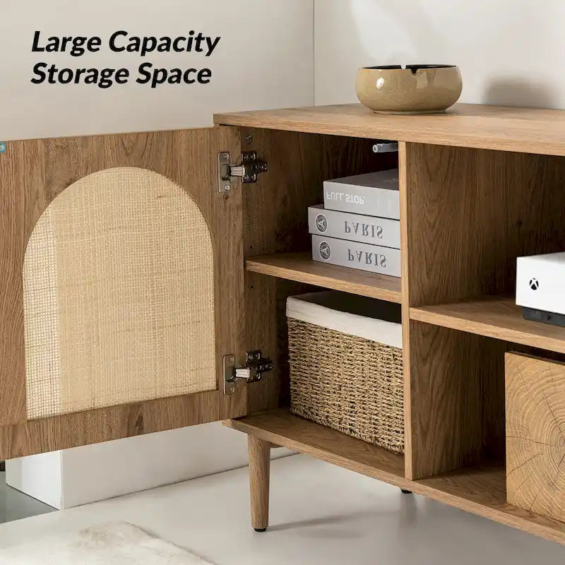 Mueble de TV moderno de ratán con puertas de apertura a presión