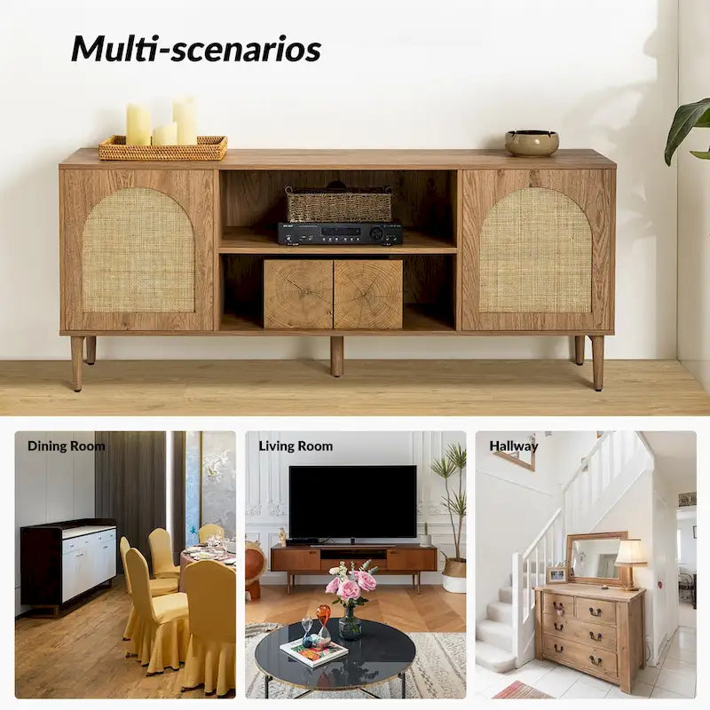 Mueble de TV moderno de ratán con puertas de apertura a presión