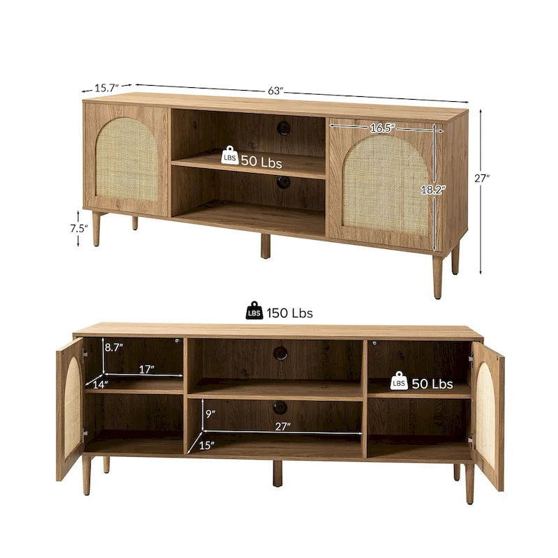 Mueble de TV moderno de ratán con puertas de apertura a presión