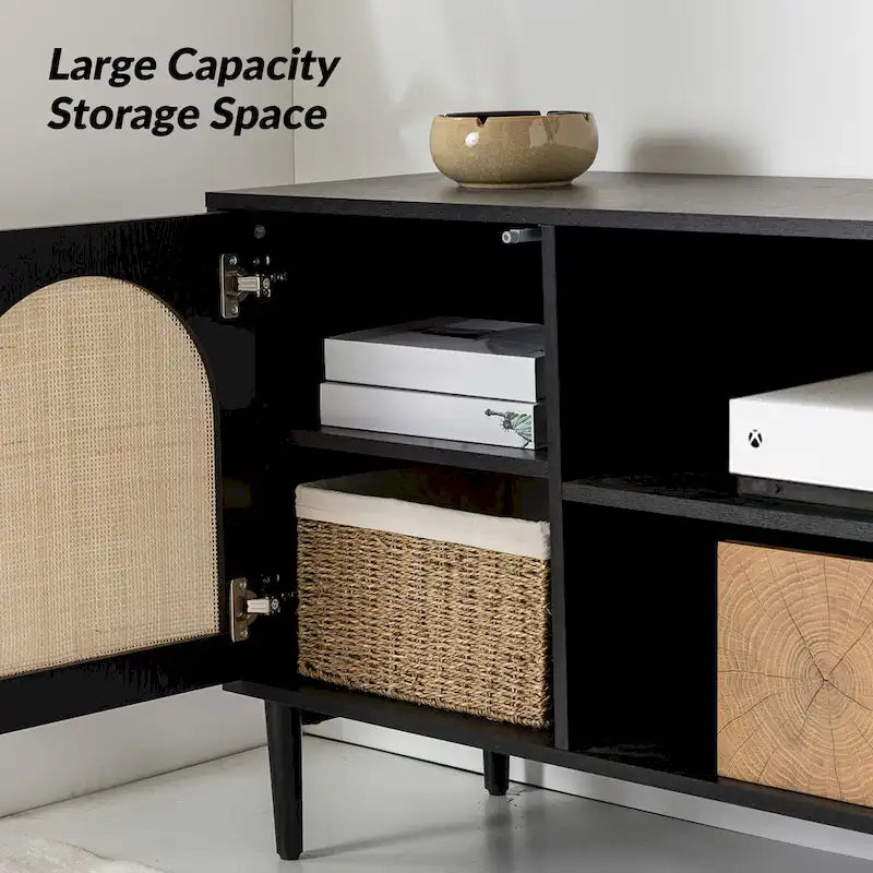 Mueble de TV moderno de ratán con puertas de apertura a presión