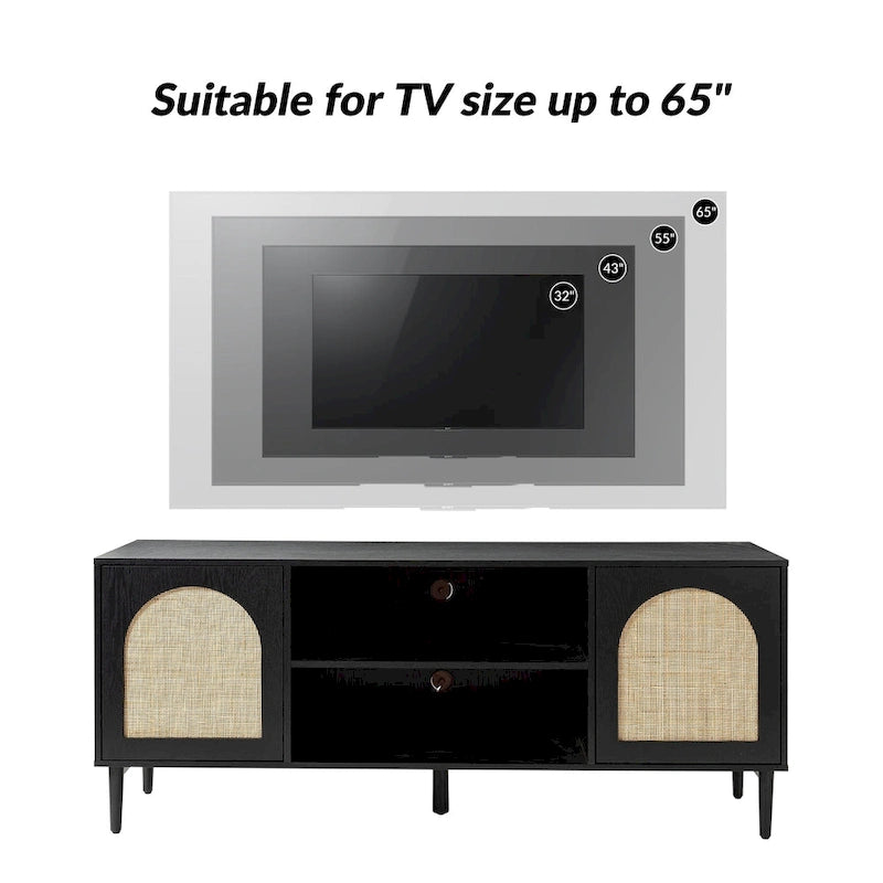 Mueble de TV moderno de ratán con puertas de apertura a presión
