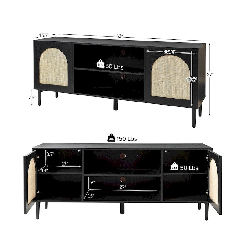 Mueble de TV moderno de ratán con puertas de apertura a presión