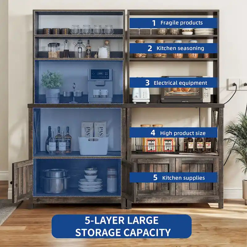 Estante de cocina de 5 niveles con soporte para microondas y estantes de almacenamiento
