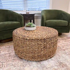 Puf otomano de mesa de centro redondo de abacá natural tejido a mano