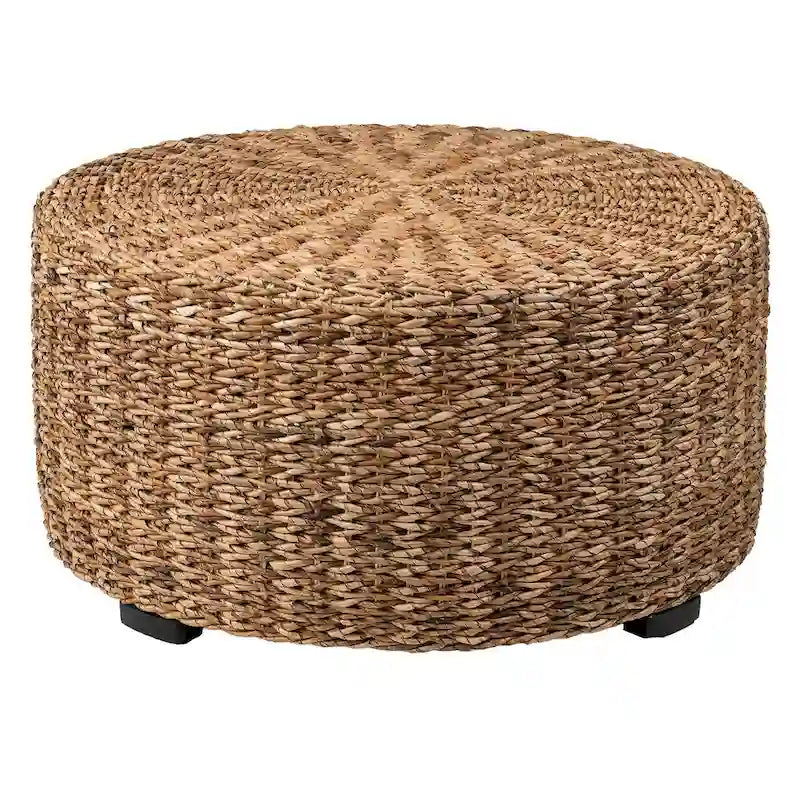 Puf otomano de mesa de centro redondo de abacá natural tejido a mano