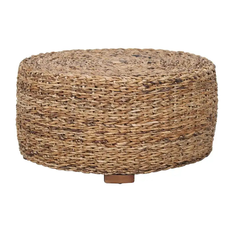 Puf otomano de mesa de centro redondo de abacá natural tejido a mano